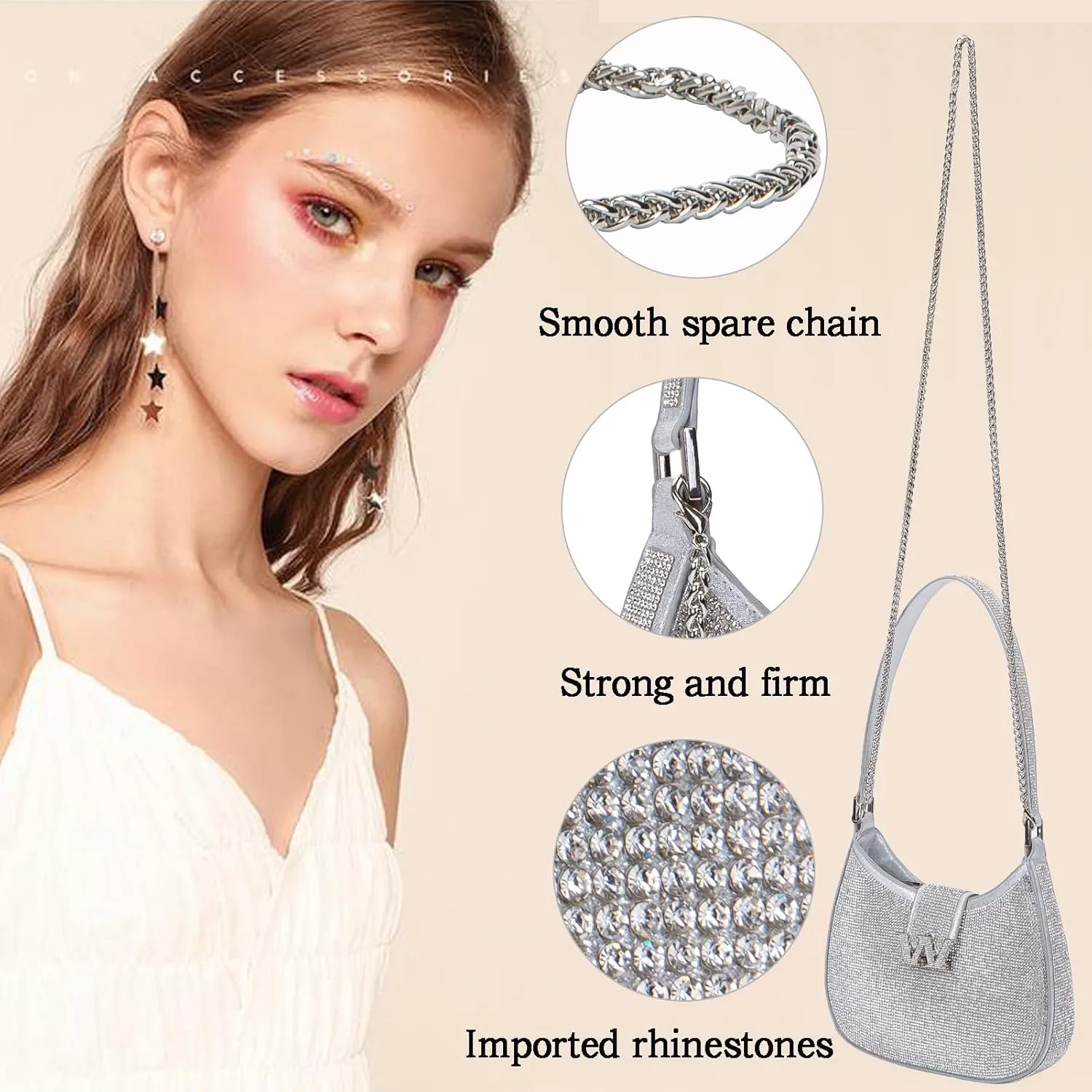 Bling Bling Rhinestone Crystals Evening Clutch Handbags for Women Sparkling Wedding Prom Party Club Purses (silver)