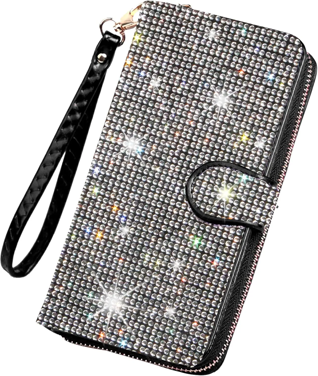Bling Rhinestone Womens Wallet Artificial Diamond Wristlet Clutch Purse Credit Card Holder Large Capacity for Checkbook Phone