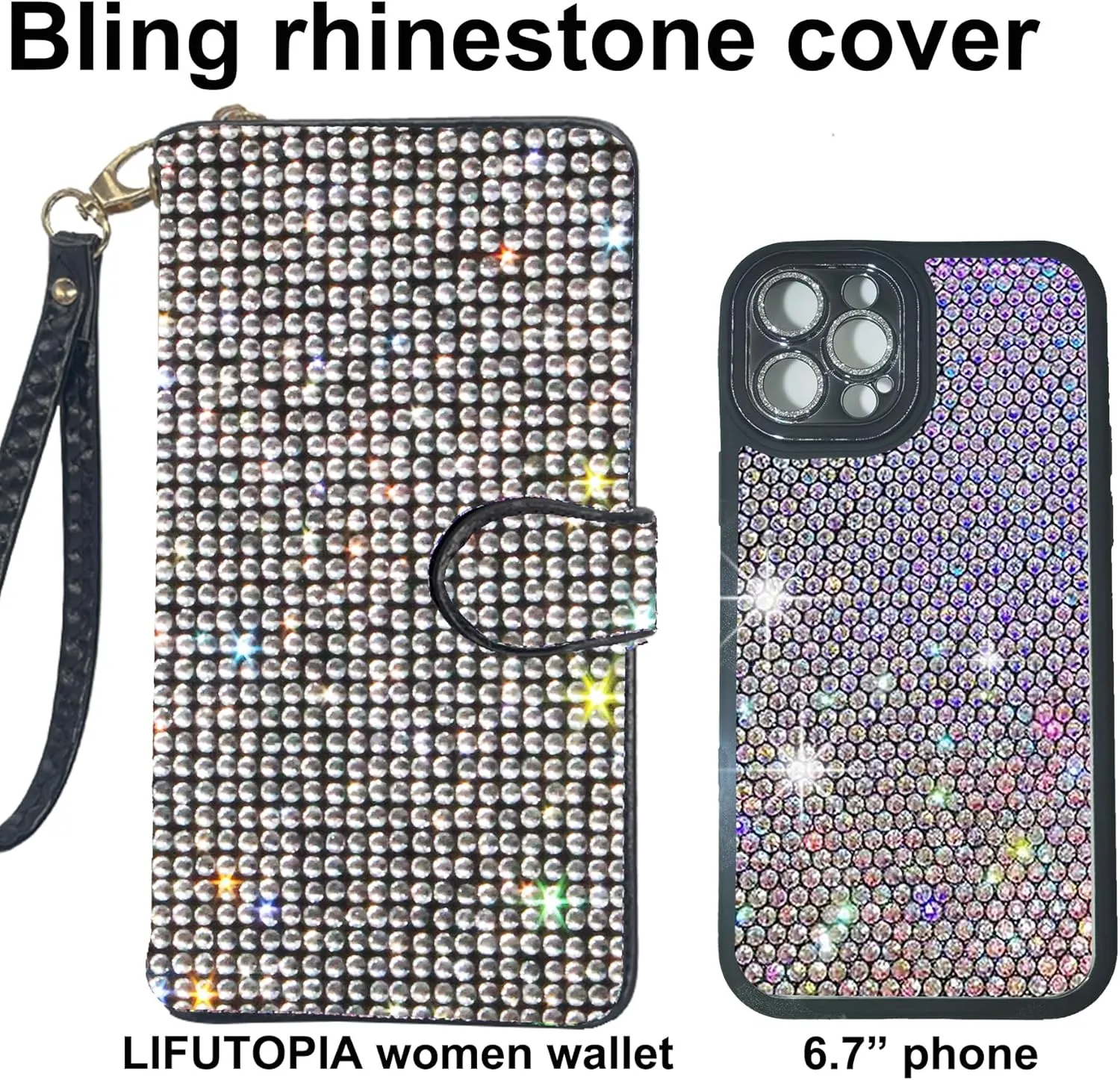 Bling Rhinestone Womens Wallet Artificial Diamond Wristlet Clutch Purse Credit Card Holder Large Capacity for Checkbook Phone