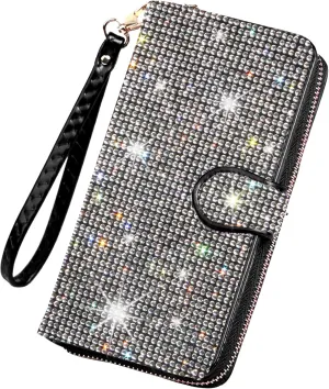 Bling Rhinestone Womens Wallet Artificial Diamond Wristlet Clutch Purse Credit Card Holder Large Capacity for Checkbook Phone