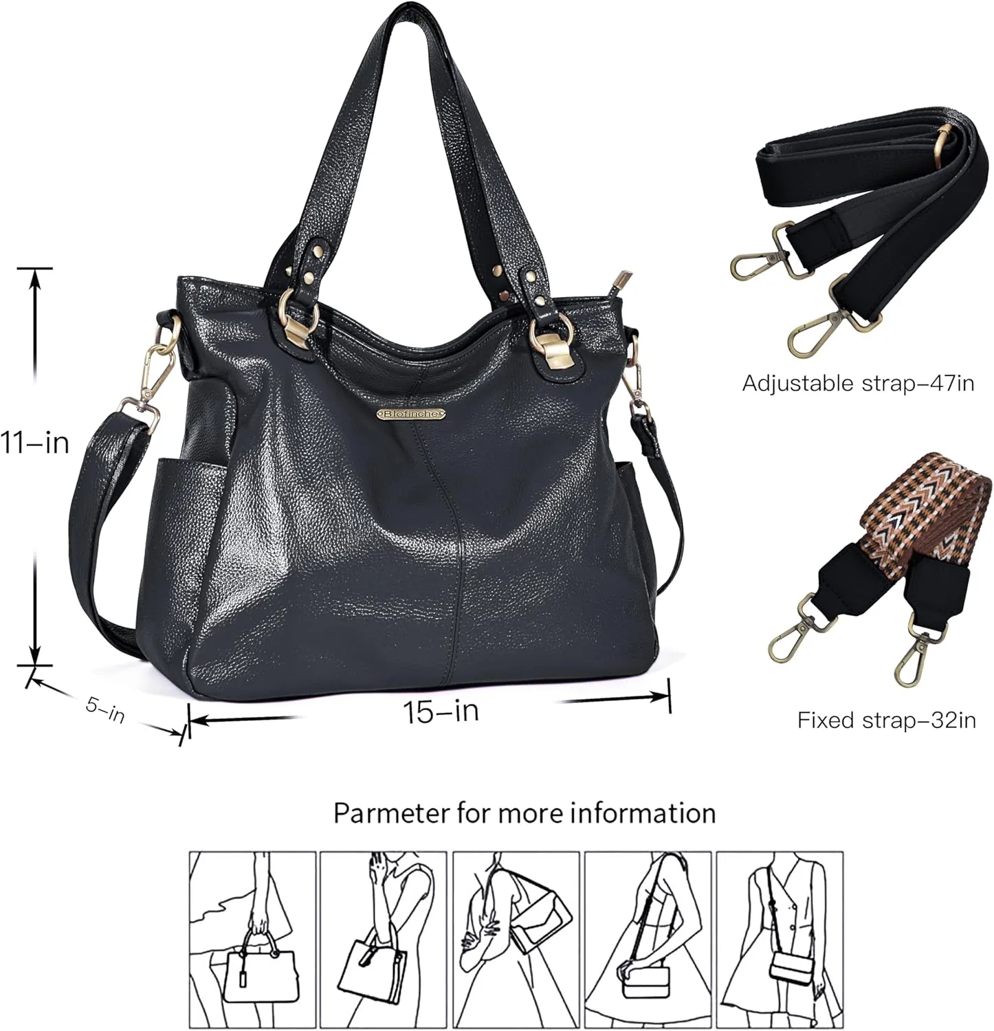 Blofinche Genuine Leather Hobo Bag for Women Large Slouchy Tote Purse Soft Real Shoulder Handbag Satchel for Laptop Work Lady