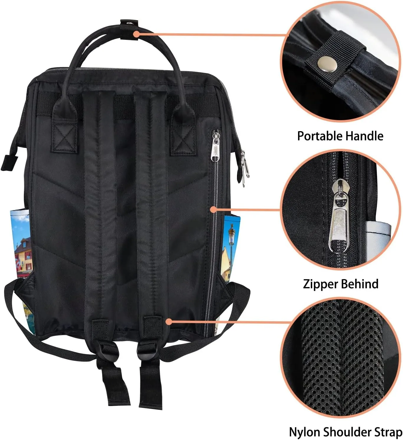 Blue Cityscape Scenic Old Buildings Annecy French Diaper Bag Backpack, waterproof backpack Baby Nappy Changing Bags Laptop Backpack for Travel, Large Capacity, Durable and Stylish for Woman and Men.