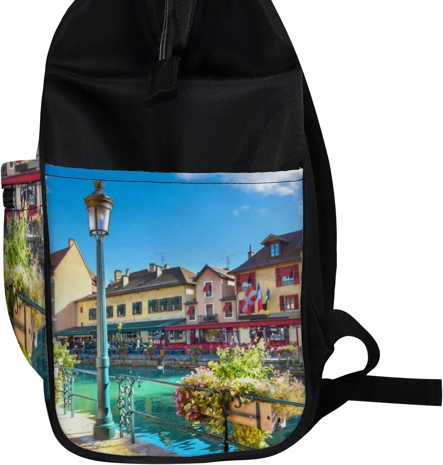 Blue Cityscape Scenic Old Buildings Annecy French Diaper Bag Backpack, waterproof backpack Baby Nappy Changing Bags Laptop Backpack for Travel, Large Capacity, Durable and Stylish for Woman and Men.