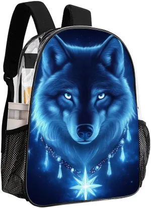 Blue Space Magic Wolf Art Backpack Transparent Multipurpose Anti-Theft Shoulder Bag Big Capacity Gym Outdoor Hiking Backpack With Padded Straps
