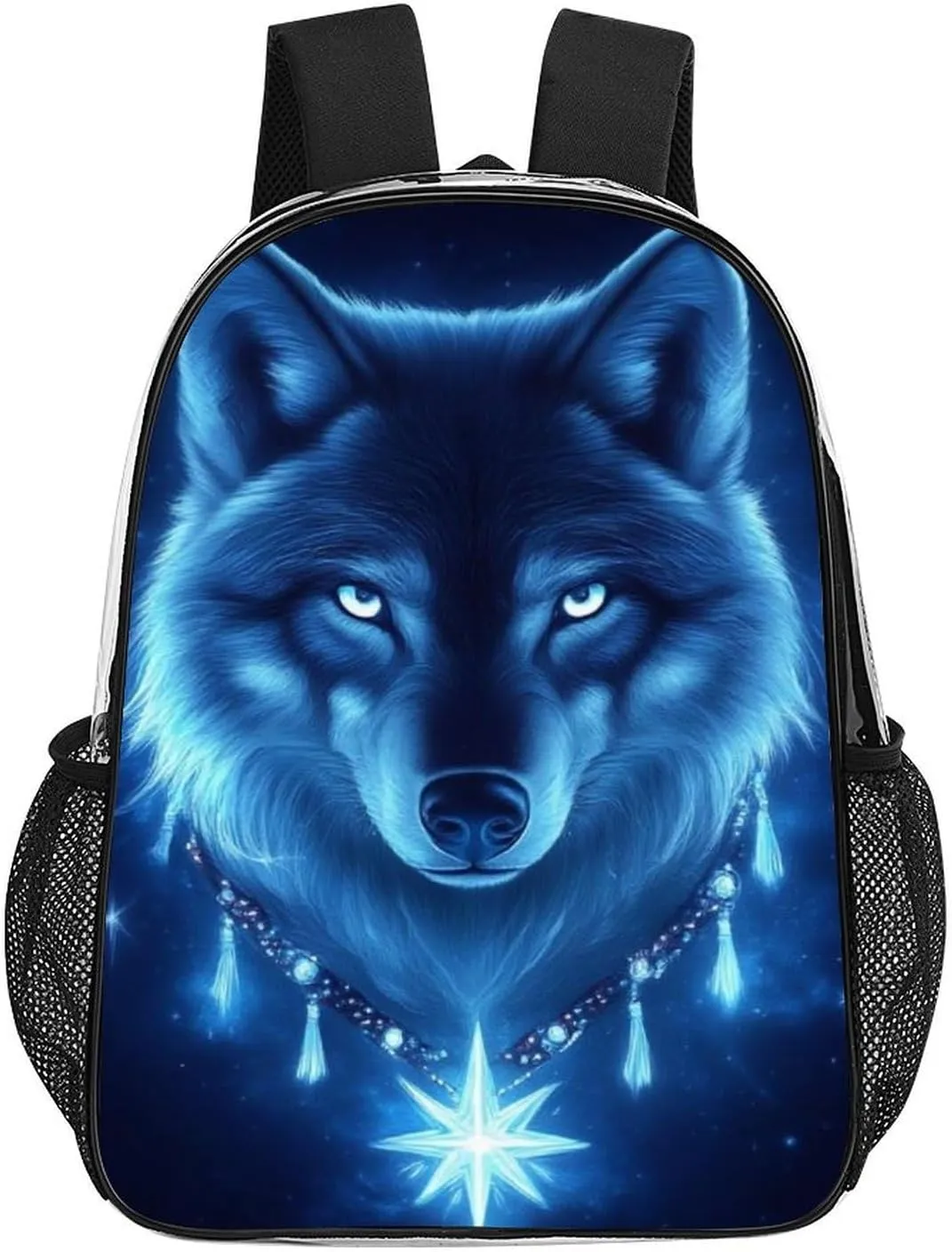 Blue Space Magic Wolf Art Backpack Transparent Multipurpose Anti-Theft Shoulder Bag Big Capacity Gym Outdoor Hiking Backpack With Padded Straps