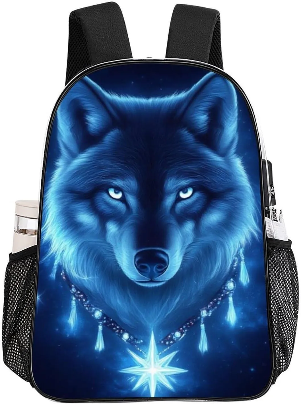 Blue Space Magic Wolf Art Backpack Transparent Multipurpose Anti-Theft Shoulder Bag Big Capacity Gym Outdoor Hiking Backpack With Padded Straps