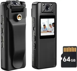 BOBLOV A22 64/32GB Body Worn Camera, 2200mAh Battery for 10 Hours Recording,180° Rotatable Lens, 1080P BodyCam with OLED Screen to Playback, Camcorder for Walking, Delivery, Daily Proof (64GB)