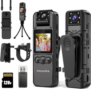 Body Camera with Audio and Video Recording 1080P FHD Mini Police Wearable Body Worn Cam Portable Small Personal Camcorder Sport Action Outdoor Video Recorder (128GB)