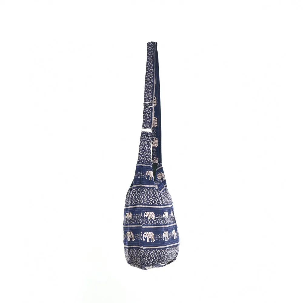Bohotusk Blue Elephant Cotton Sling Shoulder Bag Adjustable Strap with Zip Closure