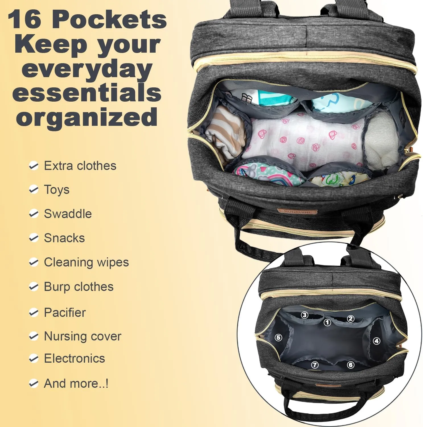 BosiBozi Baby Diaper Bag Backpack with Changing Station, Waterproof & Multi-Functional Baby Bag for Moms Dads, Travel Diaper Bag with Insulated Pockets, Stroller Straps & Pacifier Case, Black