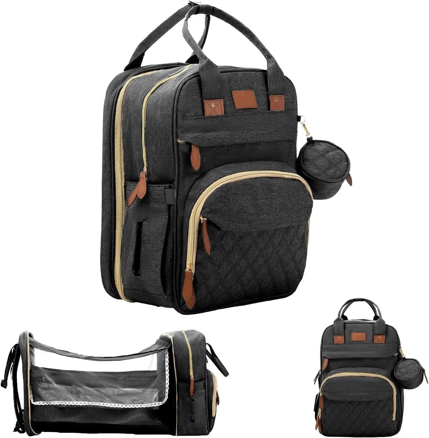 BosiBozi Baby Diaper Bag Backpack with Changing Station, Waterproof & Multi-Functional Baby Bag for Moms Dads, Travel Diaper Bag with Insulated Pockets, Stroller Straps & Pacifier Case, Black