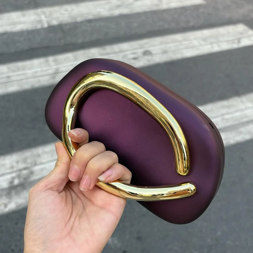 Box Clutch Purses For Women Shell Shape PU Leather Evening Handbag Gold Metal Handle Clutch Bag With Chain