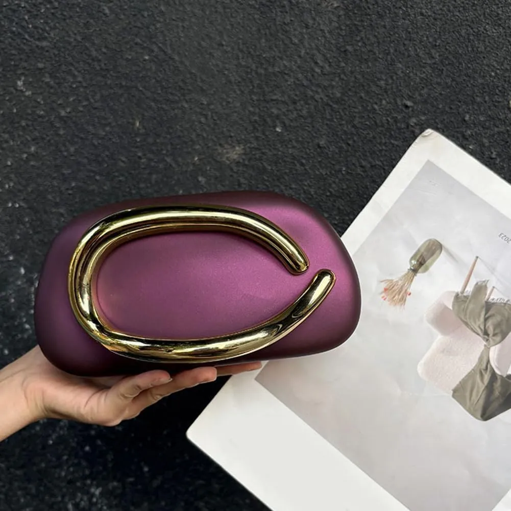 Box Clutch Purses For Women Shell Shape PU Leather Evening Handbag Gold Metal Handle Clutch Bag With Chain