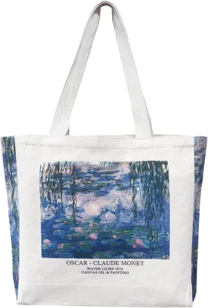 BROADREAM Canvas Tote Bag Aesthetic Shoulder Bag with Zippers and Interior Pocket