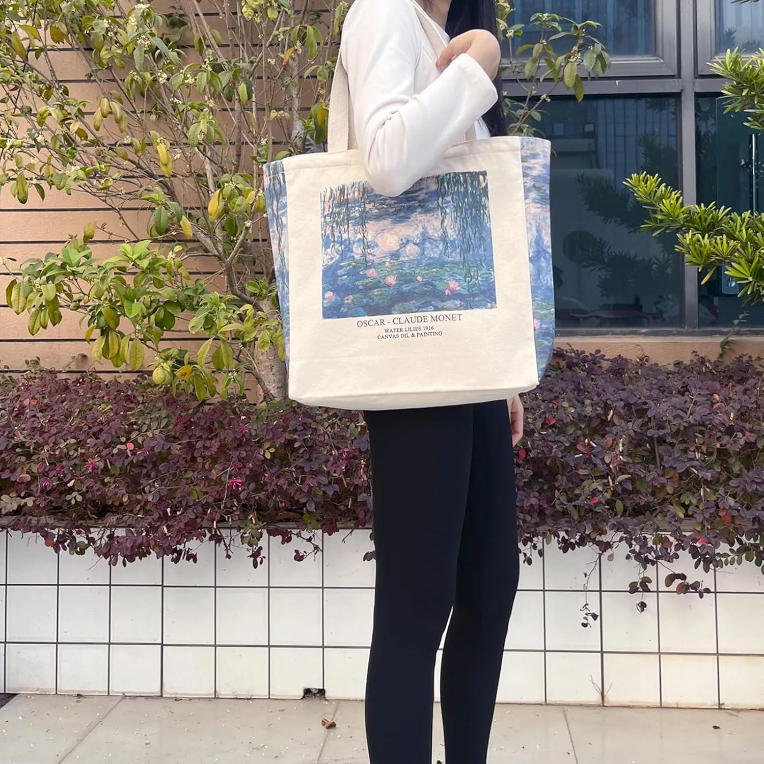 BROADREAM Canvas Tote Bag Aesthetic Shoulder Bag with Zippers and Interior Pocket