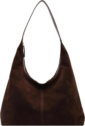 Brown Suede Hobo Bags for Women - Slouchy, Faux Suede Tote, Fall Handbag