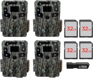 Browning Strike Force Pro X 1080 Trail Game Camera Bundle Includes 32GB Memory Cards and J-TECH Card Reader (24MP) 4 Pack | BTC5PX1080