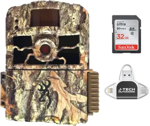 Browning Trail Cameras Dark Ops HD MAX (2020) Trail Game Camera Bundle Includes 32GB Memory Card and J-TECH iPhone-iPad-Android USB Memory Card Reader (18MP) | BTC6HDMAX