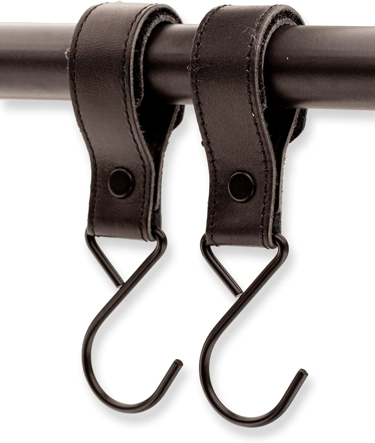 Brute Strength - Leather Stroller Hooks - Black 6X - Full Grain Leather - Mommy Hook - Stroller Clip - Bag Hook - Straps with Hooks - Carabiner Hook Clips