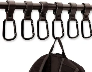 Brute Strength - Leather Stroller Hooks - Black 6X - Full Grain Leather - Mommy Hook - Stroller Clip - Bag Hook - Straps with Hooks - Carabiner Hook Clips