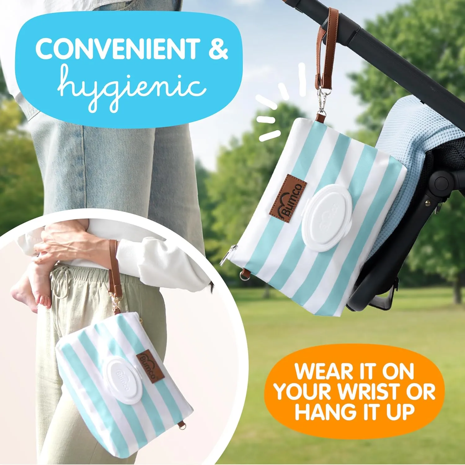 Bumco Diaper Clutch Bag and Mini Cream Spatula - Baby Travel Essentials, Small Bag with Wipes Dispenser, BPA-Free Butt Spatula, Mini Cream Applicator with Case