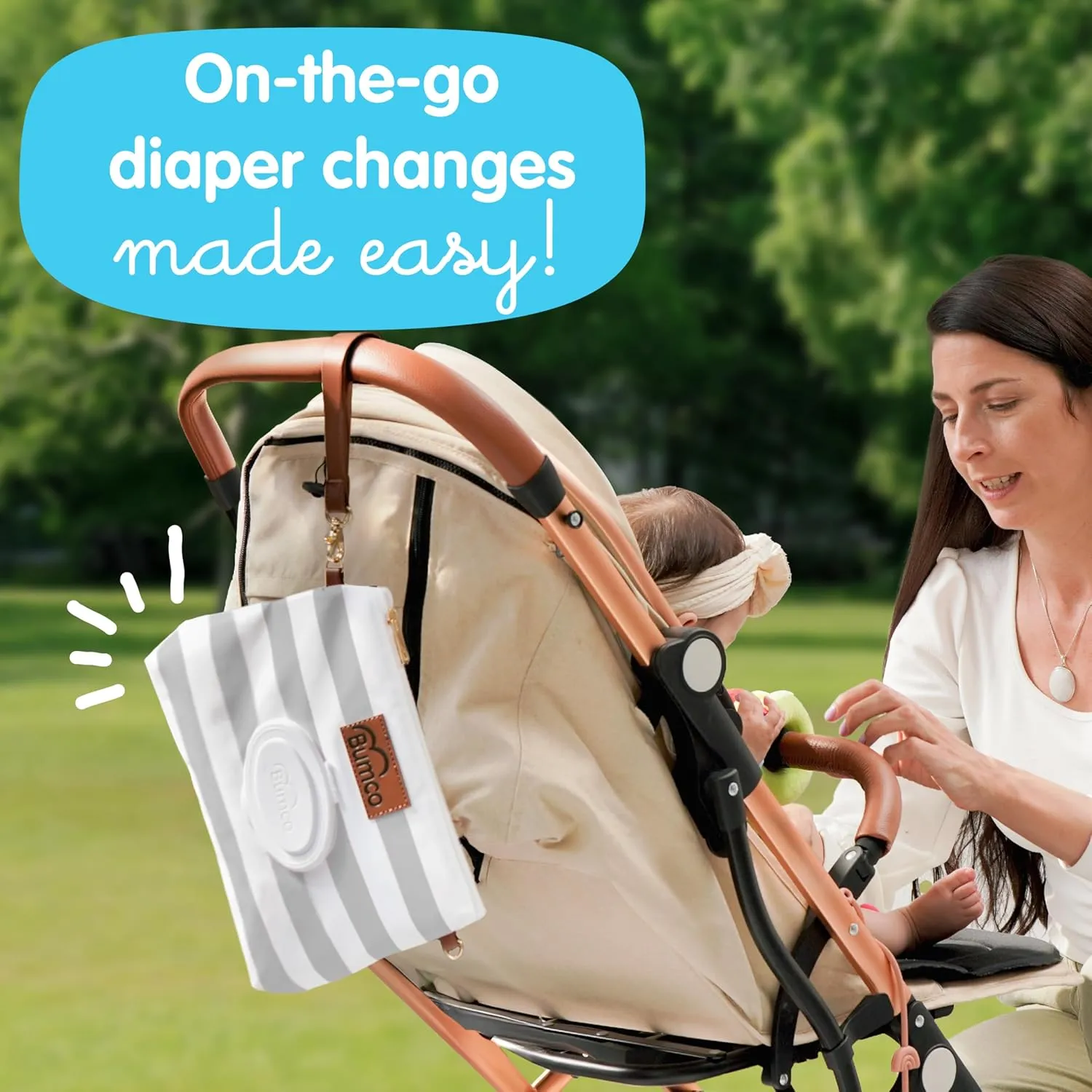 Bumco Diaper Clutch Bag and Mini Cream Spatula - Baby Travel Essentials, Small Bag with Wipes Dispenser, BPA-Free Butt Spatula, Mini Cream Applicator with Case