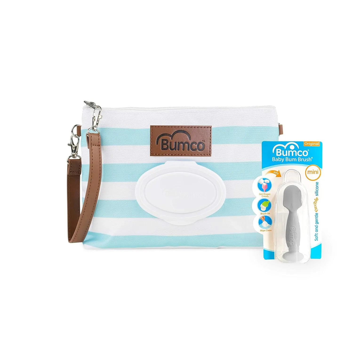Bumco Diaper Clutch Bag and Mini Cream Spatula - Baby Travel Essentials, Small Bag with Wipes Dispenser, BPA-Free Butt Spatula, Mini Cream Applicator with Case