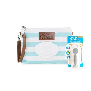 Bumco Diaper Clutch Bag and Mini Cream Spatula - Baby Travel Essentials, Small Bag with Wipes Dispenser, BPA-Free Butt Spatula, Mini Cream Applicator with Case