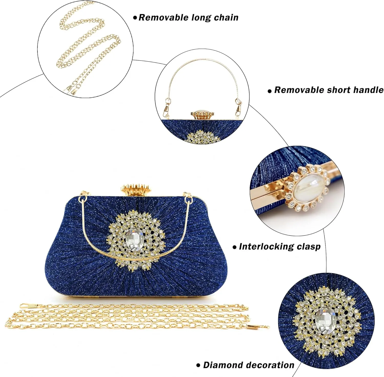 Buric Glitter Clutch Purses For Women Pleated Diamond Evening Handbag For Bridal Wedding Party With Rhinestone Bag
