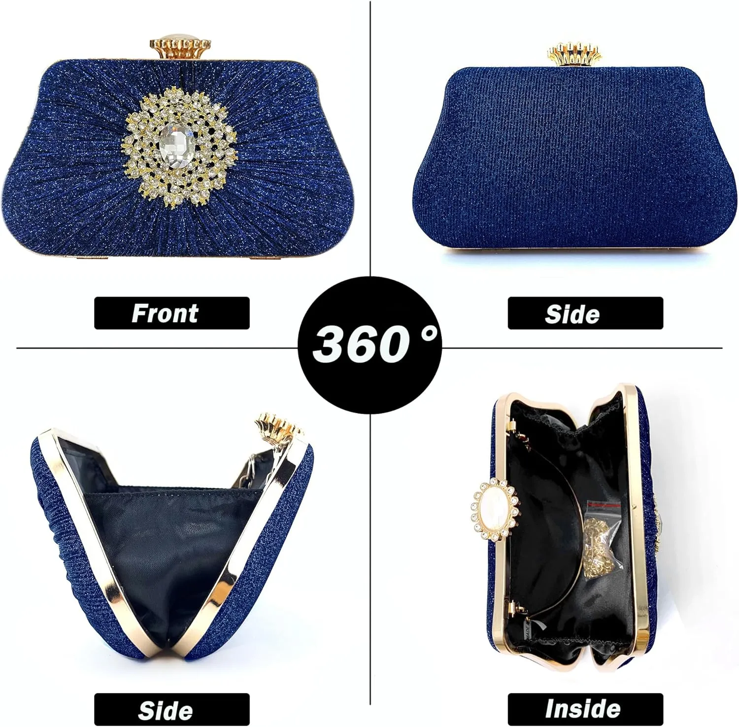 Buric Glitter Clutch Purses For Women Pleated Diamond Evening Handbag For Bridal Wedding Party With Rhinestone Bag