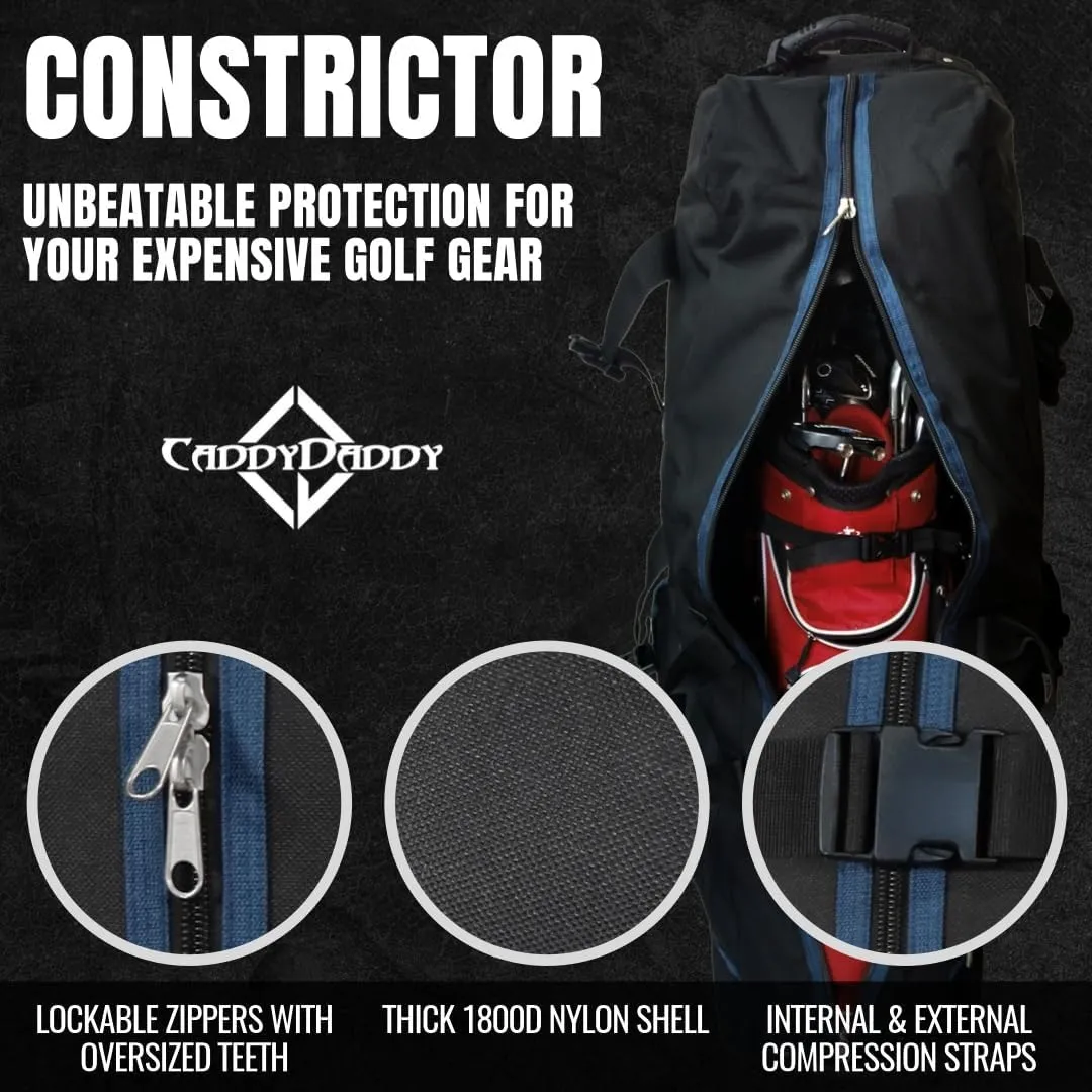 CaddyDaddy Constrictor Soft-Sided Golf Travel Bag Cover with Padded Top, Wheels & Lockable Oversized Zippers | Case for Transporting Clubs on Airlines | 1 Year Travel Case Replacement Coverage