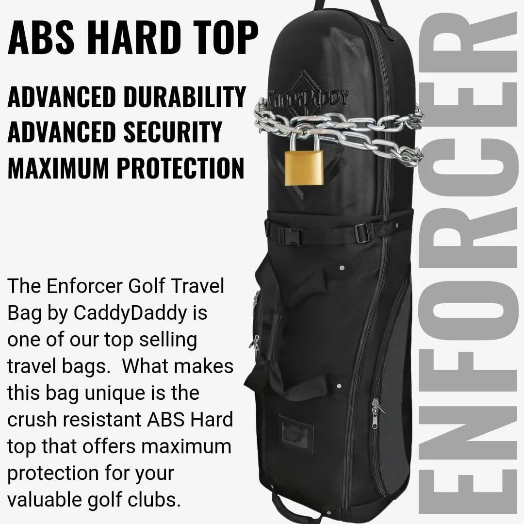 CaddyDaddy Enforcer Golf Travel Bag Soft-Sided Cover with Hard Top Protection, Wheels & Lockable X-Large Zippers. Case for Transporting Golf Clubs on Airlines, 1 Year Travel Case Replacement Coverage