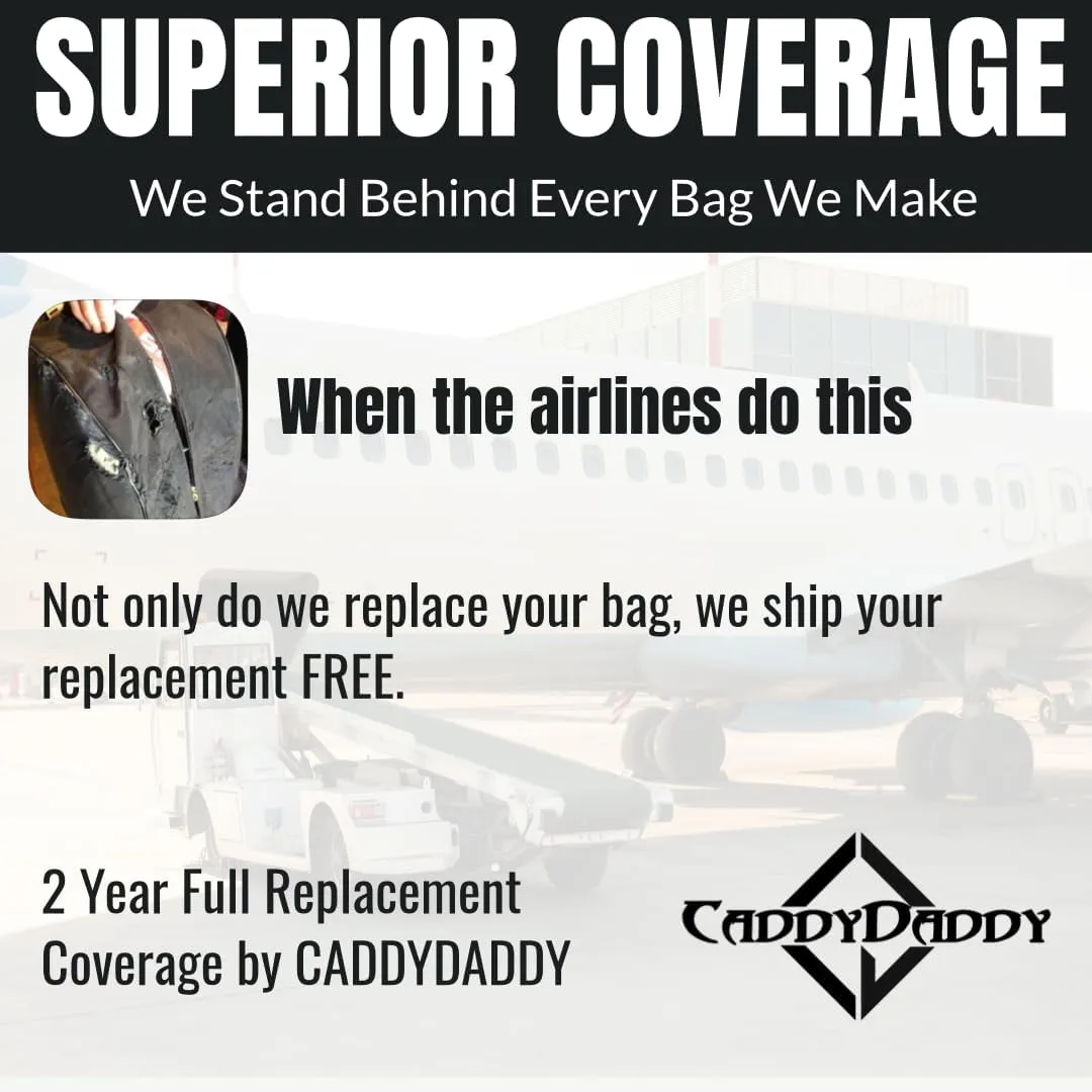 CaddyDaddy New First Class Premium Padded Golf Club Travel Cover with Wheels - Heavy Duty Golf Travel Bag for Airlines
