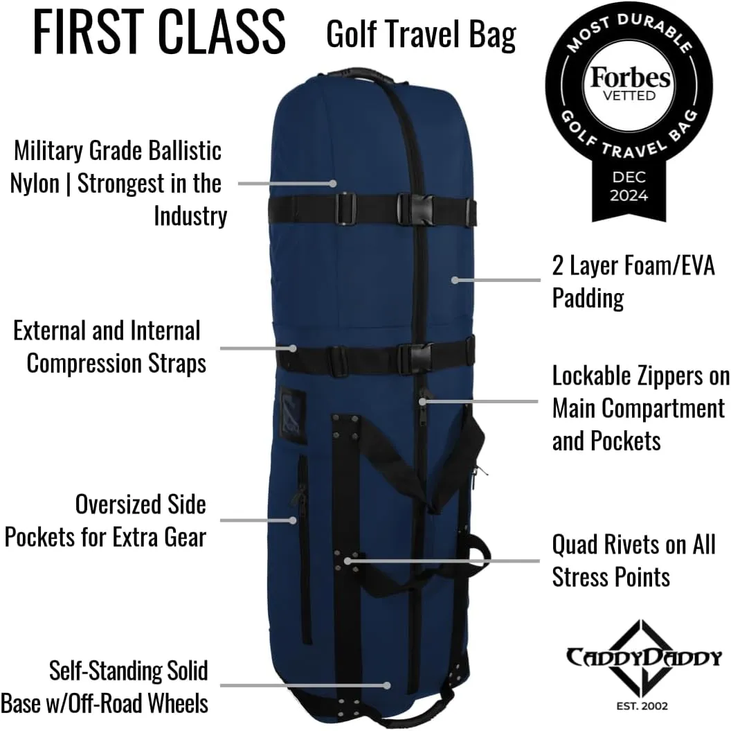 CaddyDaddy New First Class Premium Padded Golf Club Travel Cover with Wheels - Heavy Duty Golf Travel Bag for Airlines