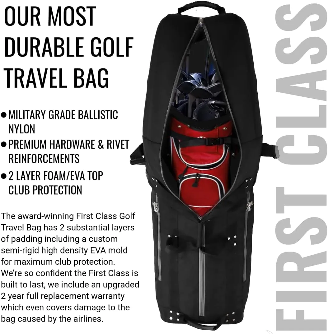 CaddyDaddy New First Class Premium Padded Golf Club Travel Cover with Wheels - Heavy Duty Golf Travel Bag for Airlines
