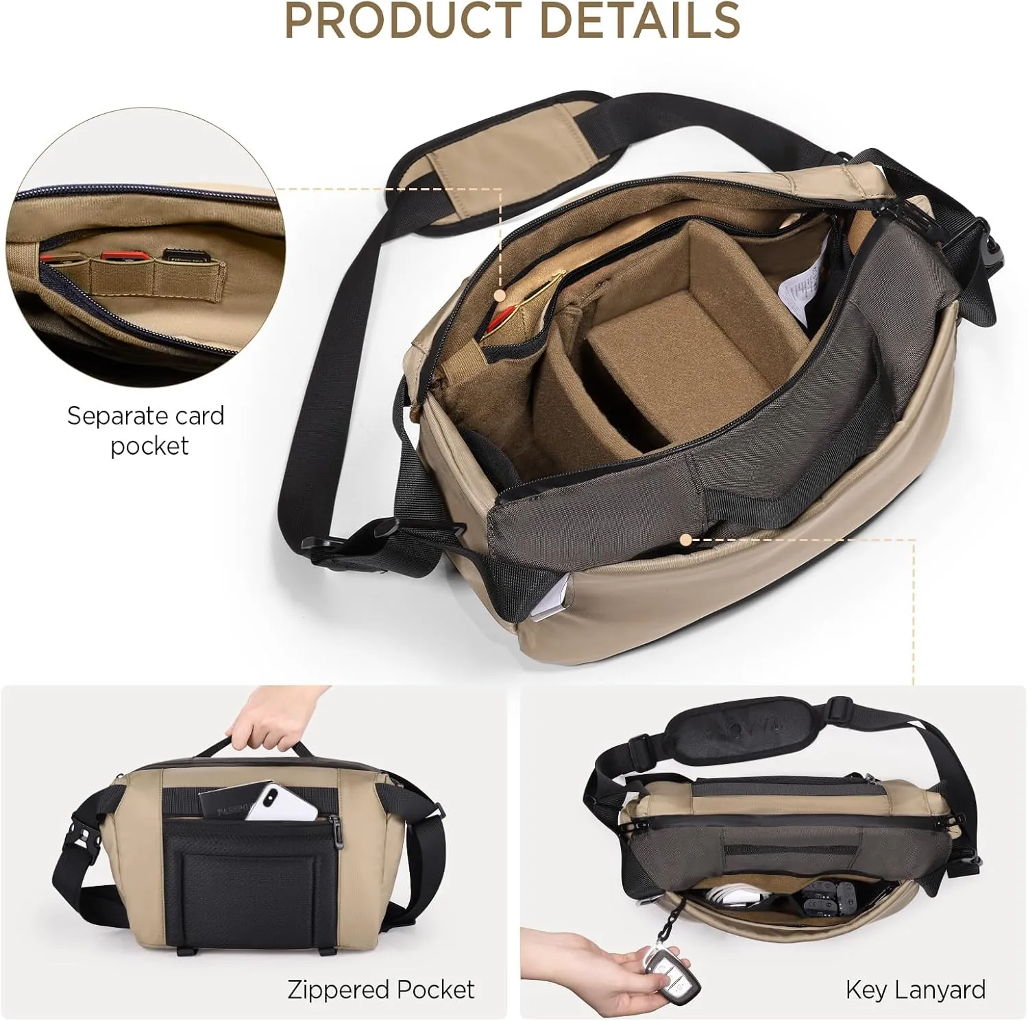 Camera Sling Bag, Waterproof Camera Case with Tripod Holder, DSLR/SLR/Mirrorless Cameras Shoulder Bag, Crossbody Camera Bags for Photography (Coffe)