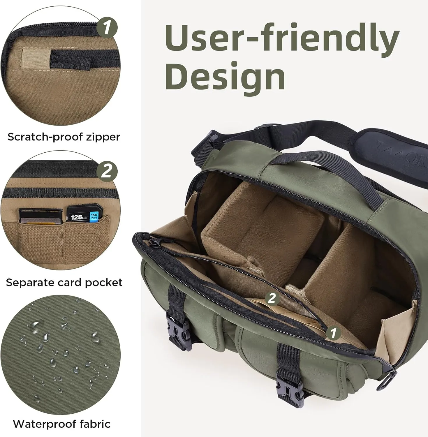 Camera Sling Bag,Lightweight SLR/DSLR Camera Case with Tripod Holder,Waterproof Camera Shoulder Crossbody Bag for Photographers(Green)