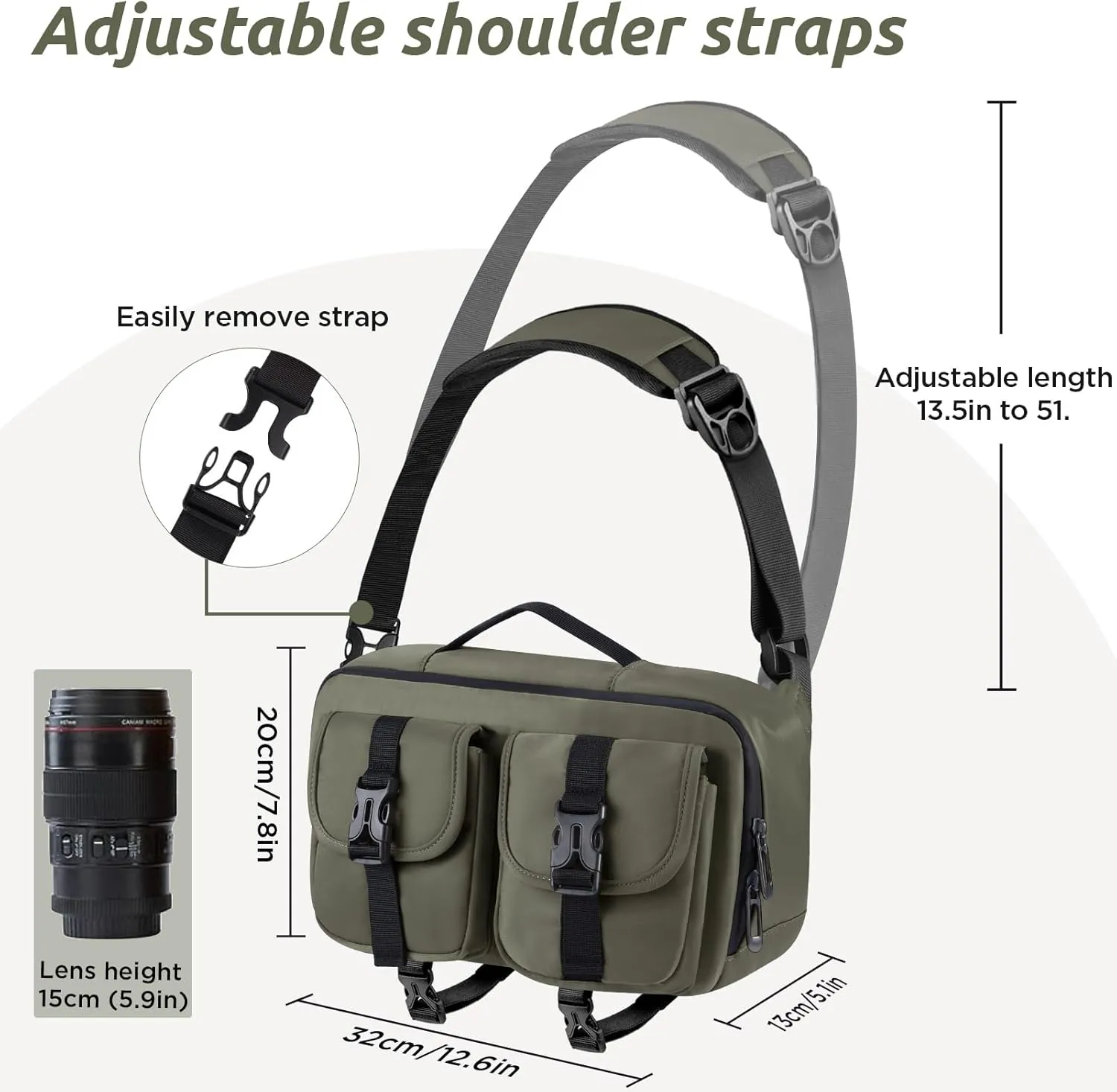 Camera Sling Bag,Lightweight SLR/DSLR Camera Case with Tripod Holder,Waterproof Camera Shoulder Crossbody Bag for Photographers(Green)