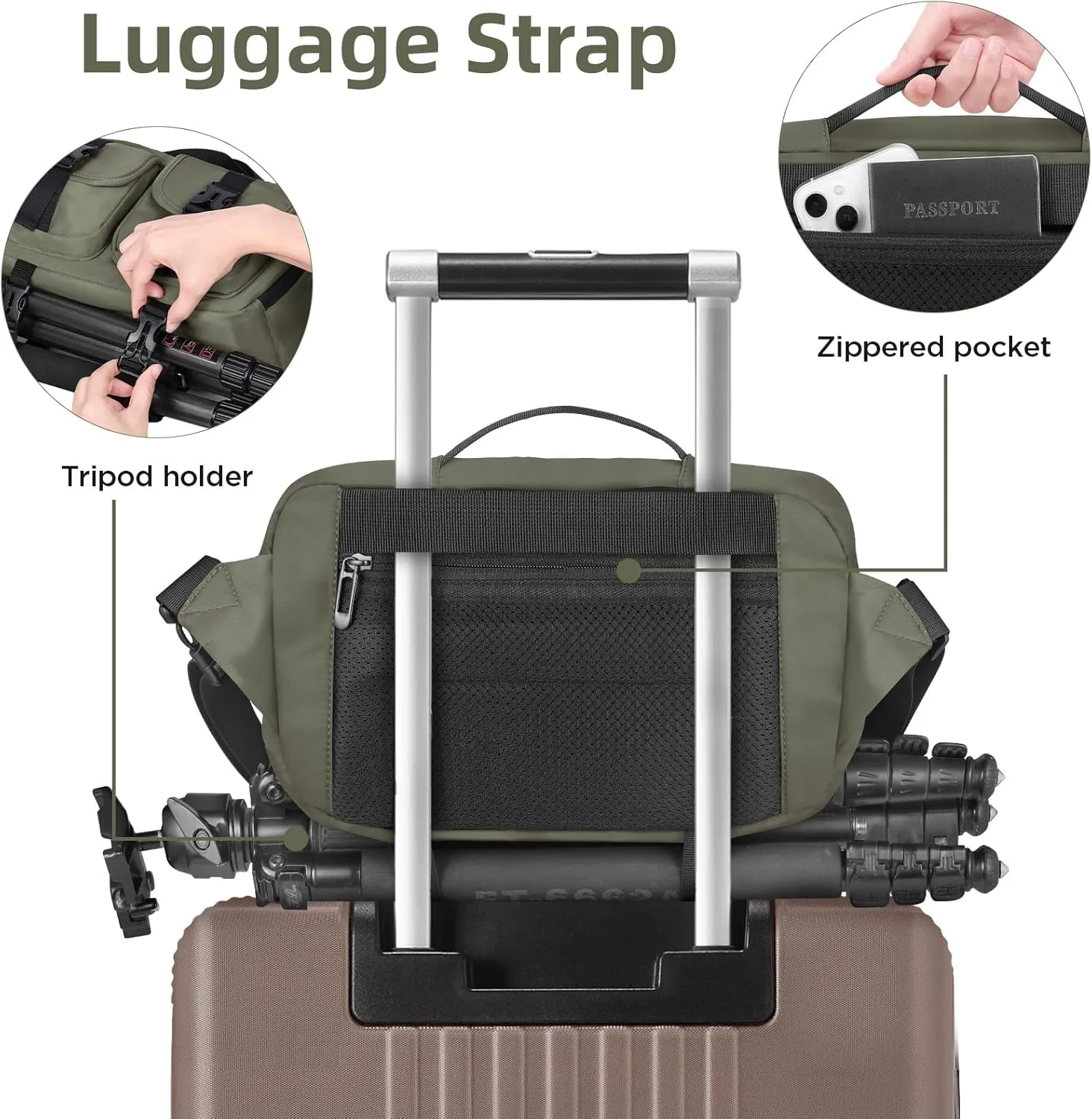 Camera Sling Bag,Lightweight SLR/DSLR Camera Case with Tripod Holder,Waterproof Camera Shoulder Crossbody Bag for Photographers(Green)