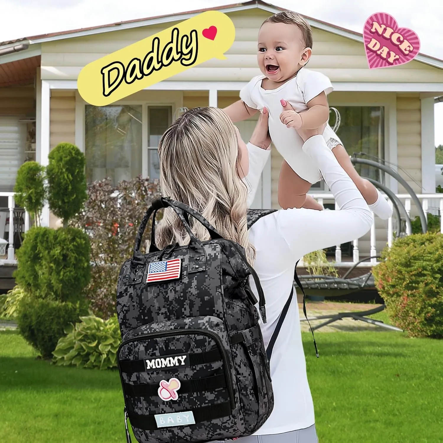 Camo Diaper Bag Backpack for Dad and Mom with USB Charging Port Stroller Straps and Insulated Pocket,army military Travel Nappy Backpack (DADDY and MOMMY patches)