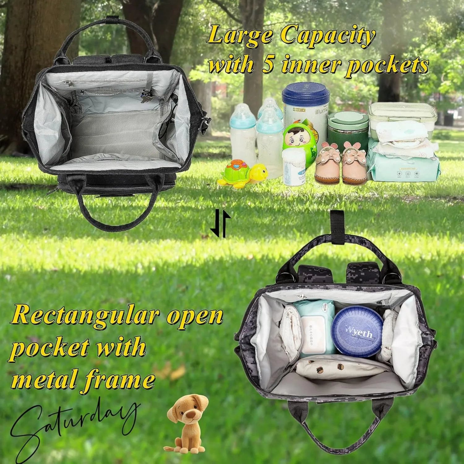 Camo Diaper Bag Backpack for Dad and Mom with USB Charging Port Stroller Straps and Insulated Pocket,army military Travel Nappy Backpack (DADDY and MOMMY patches)
