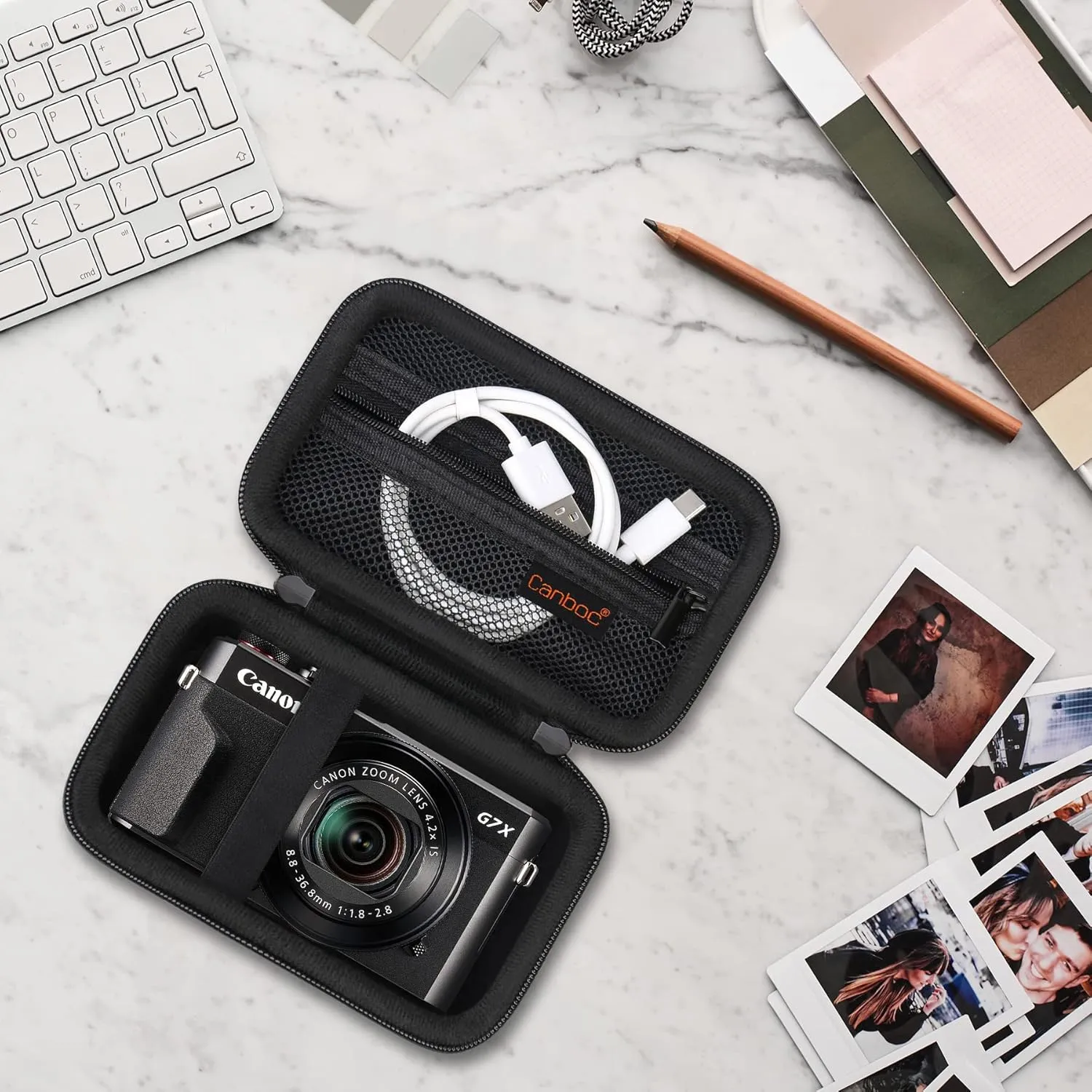 Canboc Carrying Case for Canon PowerShot G7 X Mark II/III Digital Camera, Point and Shoot Vlogging Camera Bag, Mesh Pocket fits USB Cable, Batteries, Black(Case Only)