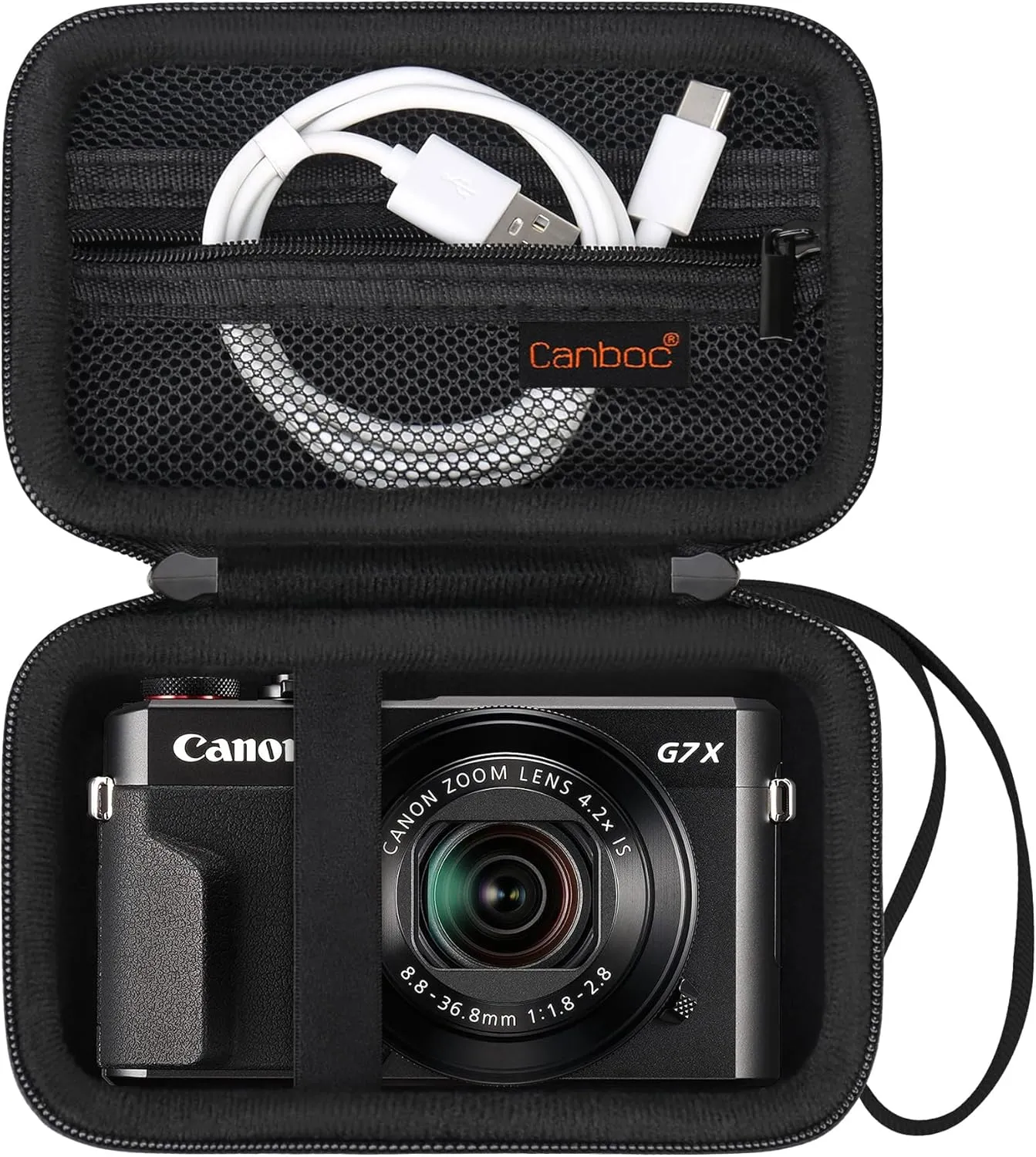 Canboc Carrying Case for Canon PowerShot G7 X Mark II/III Digital Camera, Point and Shoot Vlogging Camera Bag, Mesh Pocket fits USB Cable, Batteries, Black(Case Only)