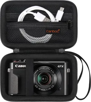 Canboc Carrying Case for Canon PowerShot G7 X Mark II/III Digital Camera, Point and Shoot Vlogging Camera Bag, Mesh Pocket fits USB Cable, Batteries, Black(Case Only)