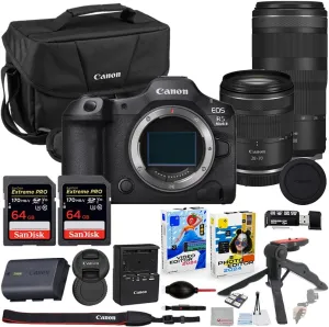 Canon EOS R5 Mark II Mirrorless Camera with 28-70mm & 100-400mm Lens Bundle with Canon 200ES EOS Shoulder Bag   2X 64GB Extreme Memory Cards   Accessory Kit