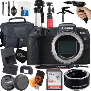 Canon EOS RP Mirrorless Digital Camera (Body Only) with Mount Auto Focus Adapter EF-EOS R   64GB Card   Tripod   Case   MegaAccessory Bundle (19pc Bundle) (SanDisk 64GB) (Renewed)