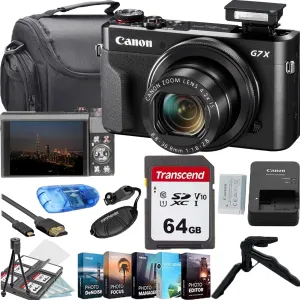 Canon PowerShot G7 X Mark II Digital Camera (Black) 64GB Memory Card Camera Shoulder Bag Steady Gripster Tripod Deluxe Accessory Bundle (Renewed)