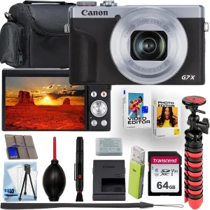 Canon PowerShot G7 X Mark III 4K Video Recording Digital Camera (Silver)   64GB Memory Card   Shoulder Bag   Flex Tripod   Software Kit   Deluxe Cleaning Kit (Renewed)