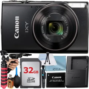 Canon PowerShot IXY 650 (ELPH 360) HS Digital Camera (Black)   32GB Memory Card   Tripod   Cleaning Kit   Accessory Bundle (Renewed)