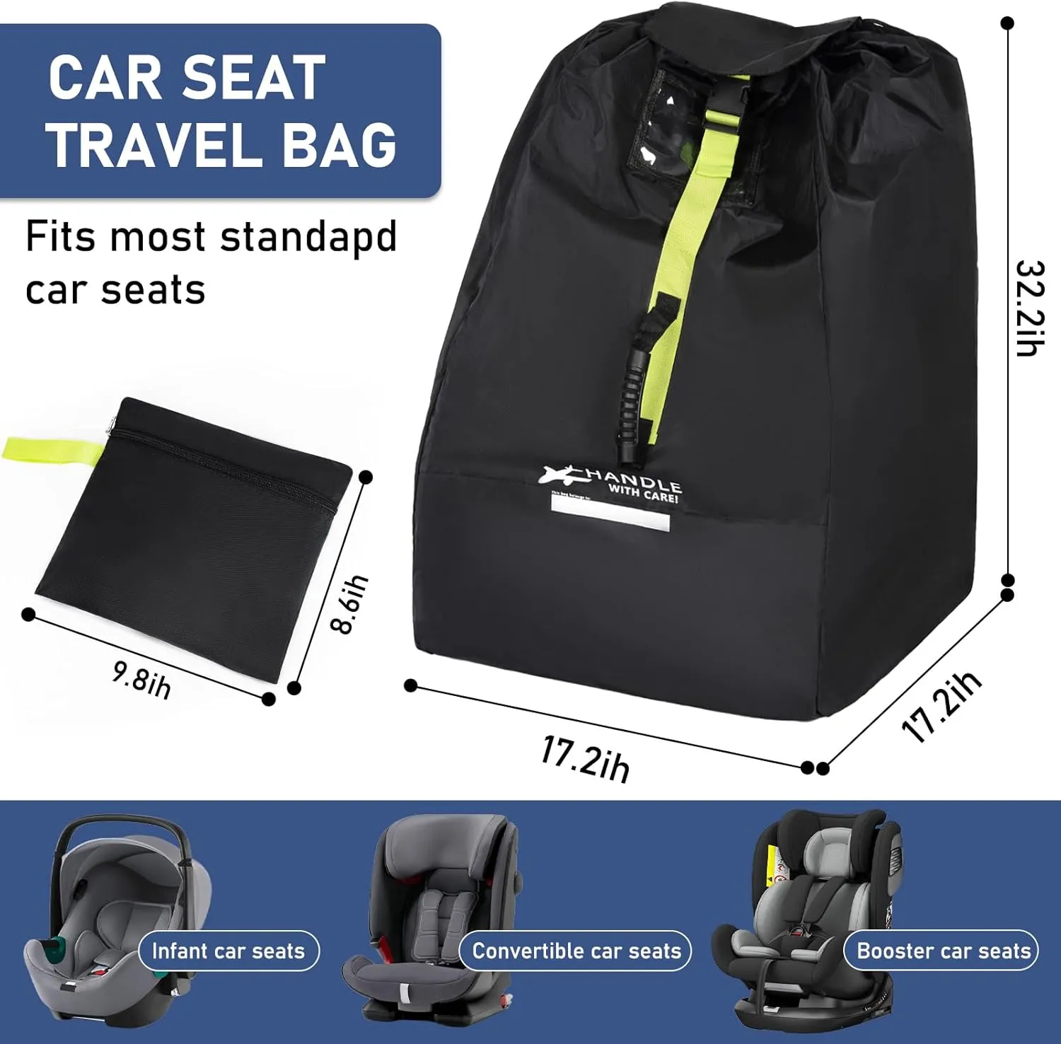 Car Seat Travel Bag for Airplane - Fits Infant Car Seats, Convertible Car Seats, Booster Seats, Car Seat Bases - for Worry-Saving, Effortless and Safe Travel